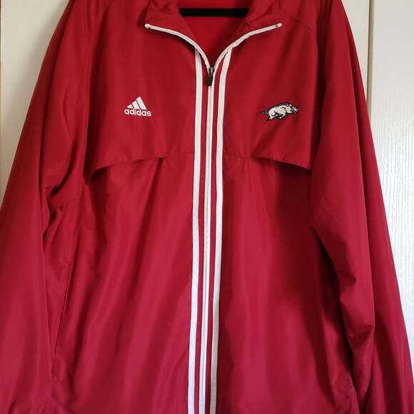 Adidas Arkansas Razorbacks Red & White Stripes Vented Climalite Men's Jacket XL - Picture 1 of 7